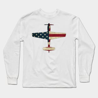 Patriotic Veteran P 51 Mustang Fighter Warbird Plane US Flag Long Sleeve T-Shirt